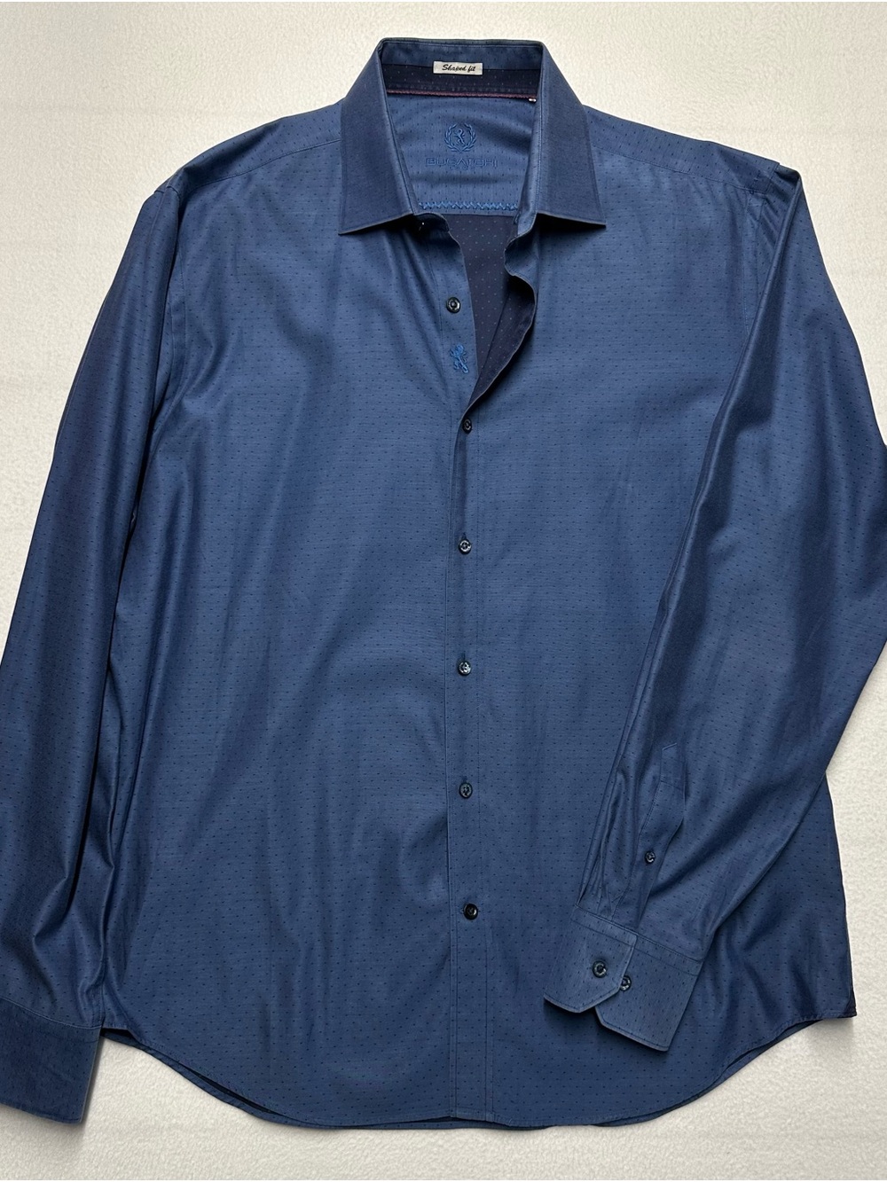 Bugatchi Shaped Fit Navy Micro Dot 100% Cotton Men’s Dress Shirt